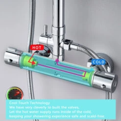 Biubiubath Thermostat Shower System With 10 Inch Rainfall Shower Head, Adjustable Height Riser Rail And Square Thermostatic Shower Mixer Set, Anti-Scald, Chrome Plated -Bathroom Faucet Store 94713570 4