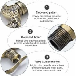 Vintage Faucet, Dragon Carved Faucet Zinc Alloy, 1/2" Wall Faucet, Antique Copper Faucet Garden, Faucet Basin Faucet For Bathroom Garden Kitchen -Bathroom Faucet Store 95521715 5