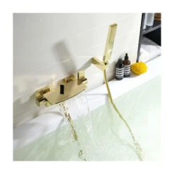Wall Mounted Waterfall Bathtub Mixer Tap Bathtub Faucet Wall Mounted Waterfall Shower Head Hot And Cold Bathtub Faucet (Gold)