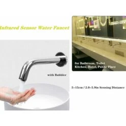 Wall Mounted Infrared Induction Sensor Water Faucet, Commercial Stainless Steel Hot And Cold Water Kitchen Sink Faucet, 2.0-5.9" Sensing Distance, For Bathroom Hotel -Bathroom Faucet Store 95709856 4