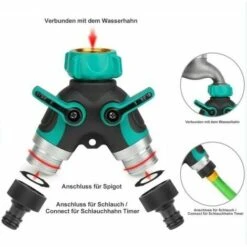 Garden Hose Splitter, 3/4 Zinc Alloy Distributor With 2 Valve Outlets, Adjustable And Lockable Water Flow With 2 Connectors And 3 Washers -Bathroom Faucet Store 95877374 4