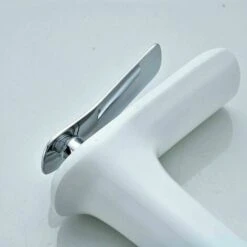 Single Lever Waterfall Faucet High Body 1 Hole Bathroom Sink Faucets White Painted Spout Chrome Plated Hot And Cold Basin Mixer Tap -Bathroom Faucet Store 97234154 3