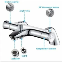 Thermostatic Bathtub Mixer,with 38° Safety Knob Thermostatic Bath Shower Mixer,Thermostatic Bathtub Faucet,Chrome,Brass -Bathroom Faucet Store 97815083 3