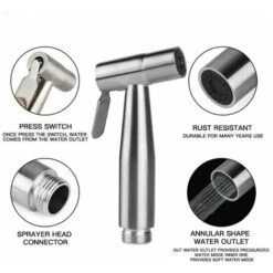 Toilet Sprayer Bidet Spray 150 Cm, Brushed -Bathroom Faucet Store 97928134 4