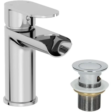 Bathroom Waterfall Mono Basin Mixer Tap Waste Round Lever Handle 3 Bathroom Waterfall Mono Basin Mixer Tap Waste Round Lever Handle