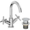 Bathroom Mono Basin Mixer Tap Waste Modern Cross Head Handle -Bathroom Faucet Store 9976297 1