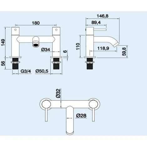 Modern Brushed Brass Designer Deck Mounted Bath Filler Tap 4 Modern Brushed Brass Designer Deck Mounted Bath Filler Tap - Image 2